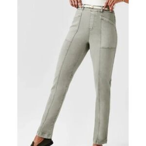 Spanx Stretch Twill Pants Size L High Rise Slimming Straight Cropped Ankle